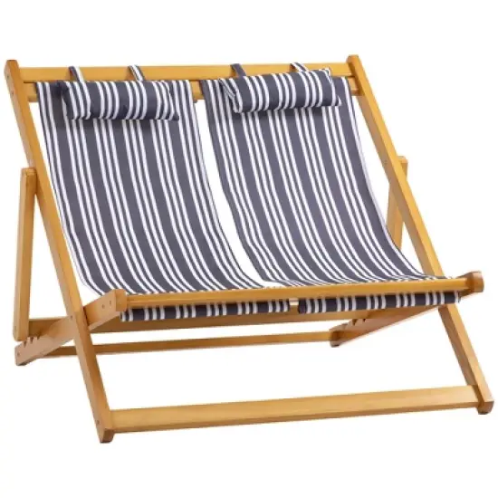 Outsunny 2-Person Double Patio Chaise Lounge Chair, Reclining Lounger, Folding Beach Chair with Adjustable Backrest for Deck, Beach and Poolside image {7}