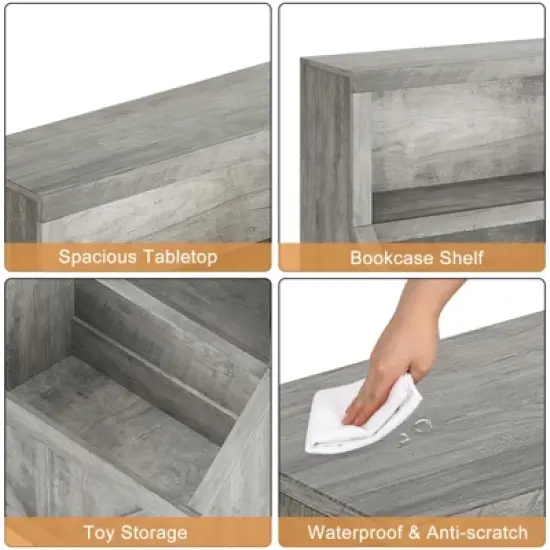 Kids Bookshelf and Toy Storage Organizer &ndash; 2-Tier Toddler Bookcase with Storage Cabinet for Playroom Bedroom Living Room Classroom, Grey image {3}