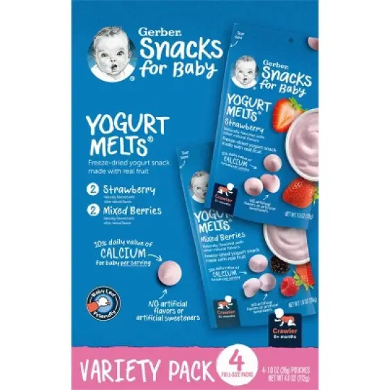 Gerber Yogurt Melts 4pk Strawberry & Mixed Berries Freeze-Dried Snacks Variety Pack - 4oz image {4}