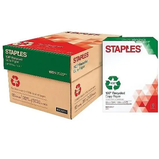 Staples 100% Recycled 8.5" x 11" Copy Paper 20 lbs 92B 500/RM 10 RM/CT 620014 image {1}