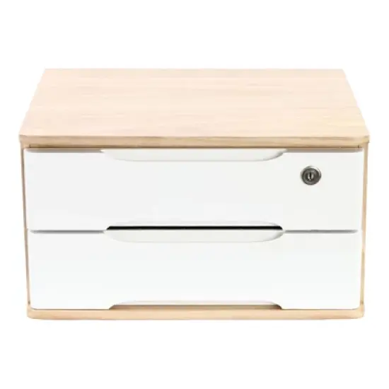 YIYIBYUS 2 Tiers Wooden Desktop Storage Box with Lockable Drawers image {6}