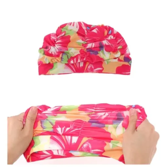 Unique Bargains Polyester Rose Pattern Swim Cap 5.91"x9.25" Rose Red Yellow 1 Pc image {4}