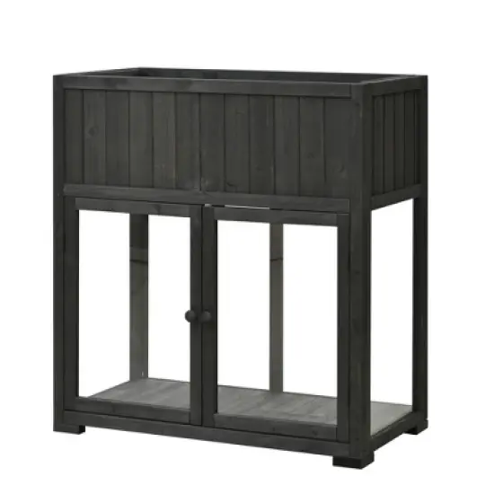 YOOCOZZ Patio 2 Doors Garden Greenhouse, Mini Wood Cold Frame with Wheels image {3}