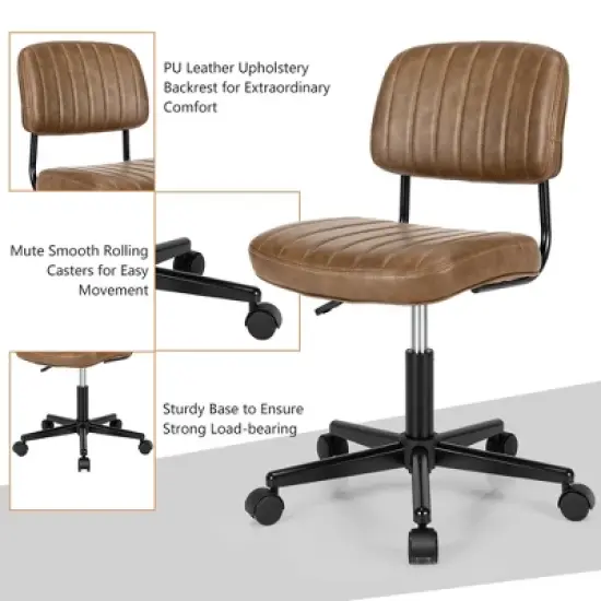 Costway PU Leather Office Chair Adjustable Swivel Task Chair w/ Backrest image {7}