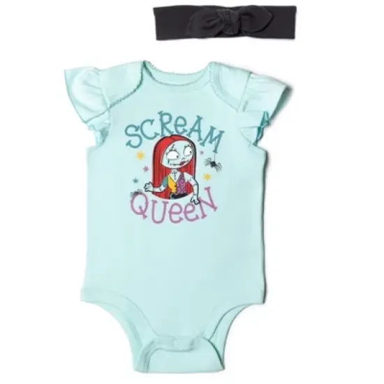 Disney Nightmare Before Christmas Zero Sally Jack Skellington Baby Girls Bodysuit Pants and Headband 3 Piece Outfit Set Newborn to Infant  image {4}