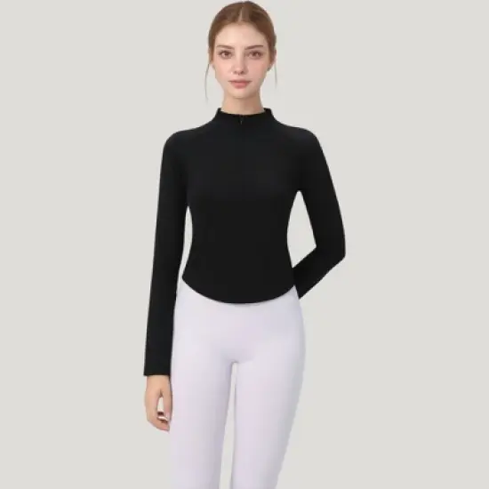 Anna-Kaci Active Women's Long Sleeve Active Top with Half Zip Front and Slim Fit Design image {2}