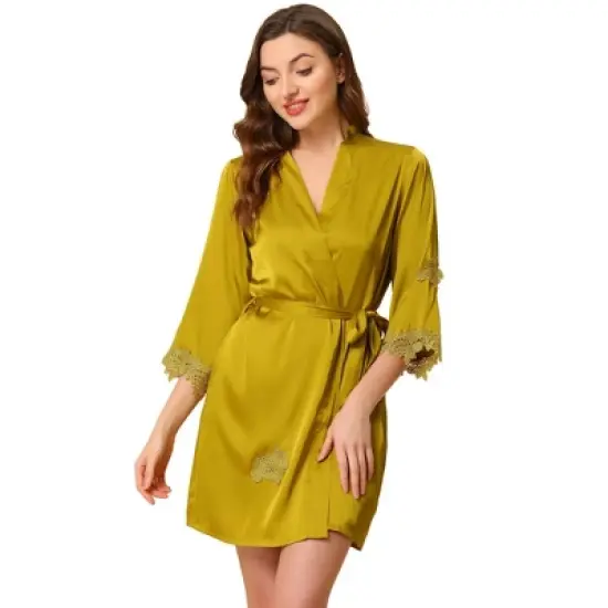 cheibear Womens Satin Pajama Silk Nightgown Lounge Nightdress with Robe Sets image {8}