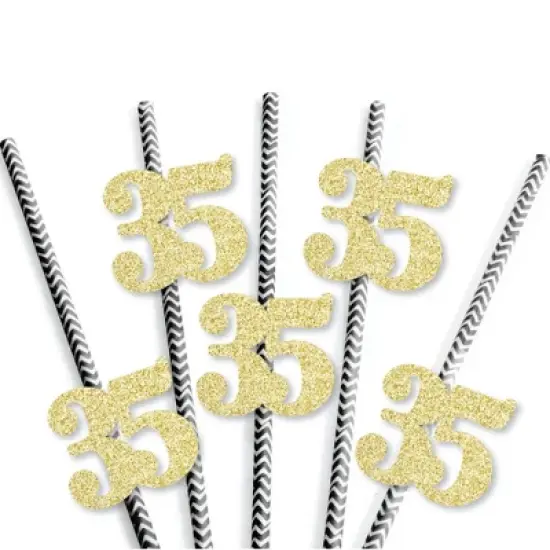 Big Dot of Happiness Gold Glitter 35 Party Straws - No-Mess Real Gold Glitter Cut-Out Numbers & Decorative 35th Birthday Party Paper Straws - 24 Ct image {2}