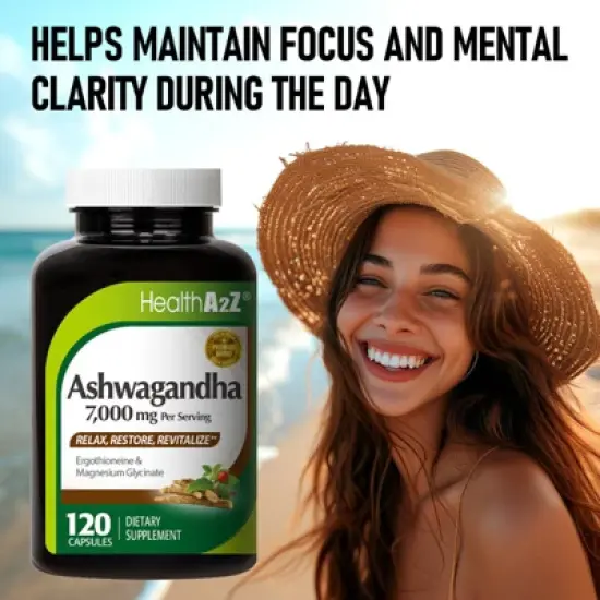 HealthA2Z &ndash; Ashwagandha 7000 mg with Magnesium Glycinate & Ergothioneine &ndash; 120 Capsules image {2}
