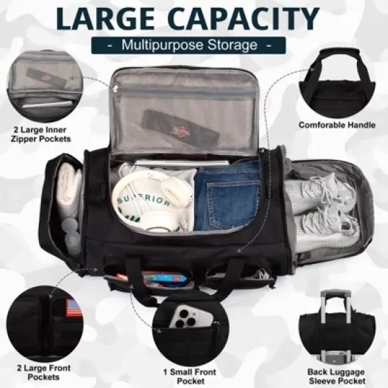 Tactical Gym Bag for Men，70L Large 3 in 1 Sports Duffle Bag with Shoes Compartment for Travel, image {5}