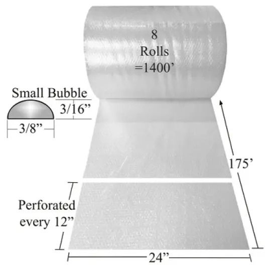 UOFFICE Small Bubble Roll 24" Wide x 1400'- with 3/16" Sized Bubbles image {1}