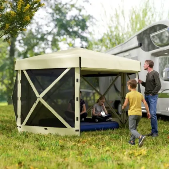 Outsunny 12' x 12' Hexagonal Pop Up Gazebo with 5 Sidewalls, Portable Outdoor Canopy image {2}