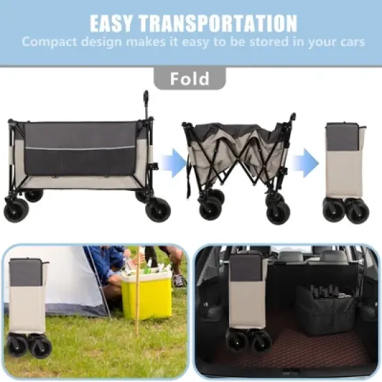 NAYSAYE Wagon Extra Large Folding Cart with All Terrain Wheels and Side Pockets for Outdoor Adventures, Gray and Khaki, 41.34"*25.2"*44.17" image {3}