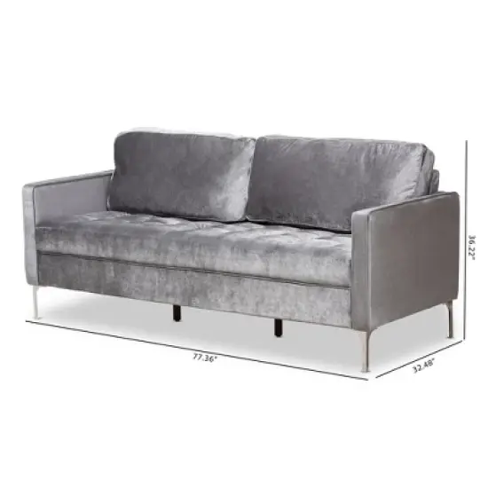 Clara Velvet Fabric Upholstered 3 Seater Sofa Gray - BaxtonStudio image {2}