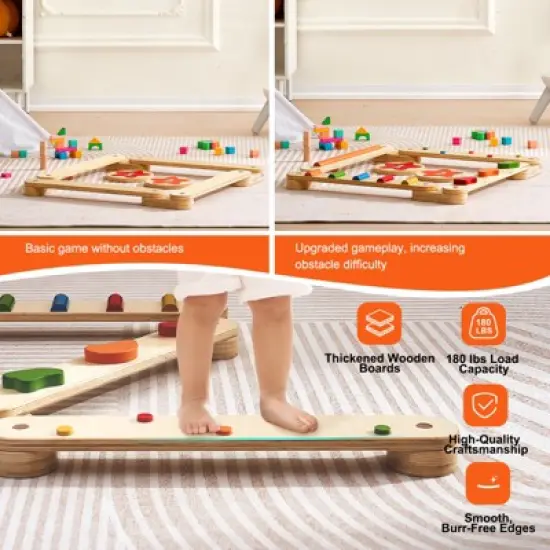 VEVOR Balance Beam Stepping Stones, 6 PCS Wooden Toddler Balance Boards, Montessori Toy for Kids 2-6, Build Coordination and Gross Motor Skills image {4}