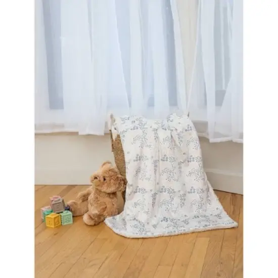 Nicole Miller Abstract Floral Printed Mink/Sherpa Throw Blanket - White image {1}