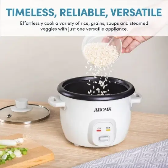 Aroma 4 Cup Pot Style Rice Cooker - White: Nonstick, Stay-Cool Handles, 1 Setting, 250W, Includes Glass Lid & Manual image {6}