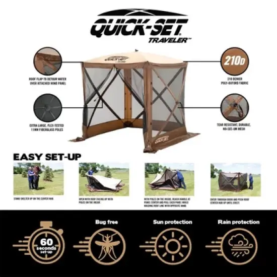 CLAM Quick-Set Traveler Portable Pop Up Outdoor Camping Gazebo Screen Tent Sided Canopy Shelter with Ground Stakes and Carry Bag image {4}
