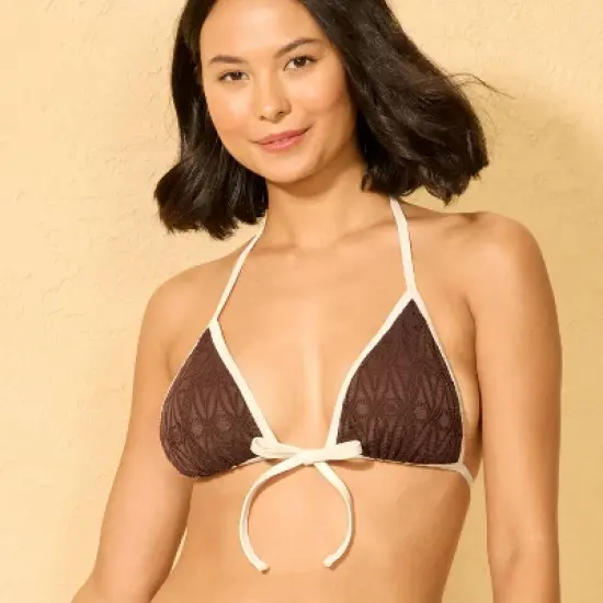 Women's Contrast Binding Crochet Medium Coverage Tie-Front Bikini Top - Wild Fable&trade; image {2}