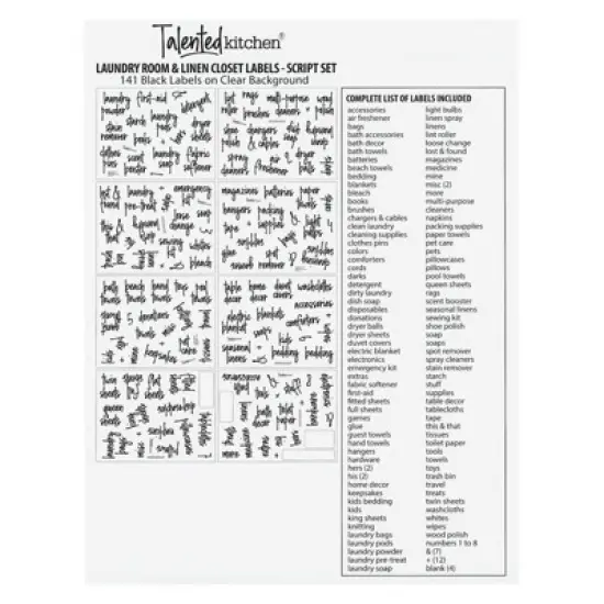 Talented Kitchen 141 Laundry Room Labels for Jars - Preprinted Black Script Stickers for Closet, Bathroom Organization (Water Resistant) image {7}