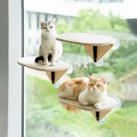 Mewoofun Pet Beds Cat Wall Shelves Wall Mounted Cat Furniture Climbing Frame with Suction Cup, Jumping Board, Cream, 11.41"*10.35"*8.62" image {5}