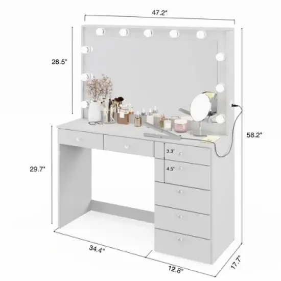 Nuit Lighted Makeup Vanity with Knobs - Boahaus image {13}