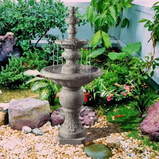 52.56" Icy Stone 2-Tiered Focal Point Outdoor Waterfall Fountain - Gray - Teamson Home image {3}