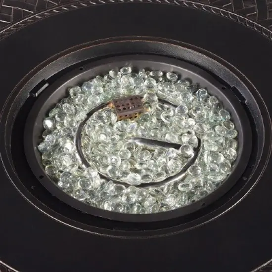 5pc Outdoor Dining Set with 34" Aluminum Round Weave Design Fire Table, Deep Seating Swivel Rocking Chairs & Covers - Oakland Living image {5}