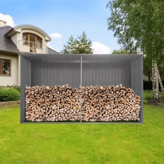New Outdoor Storage Shed Has Two Functions: Metal Shed And Firewood Shed 13 ft&iexcl;&Aacute;11 ft , More Suitable For Winter , Grey image {2}
