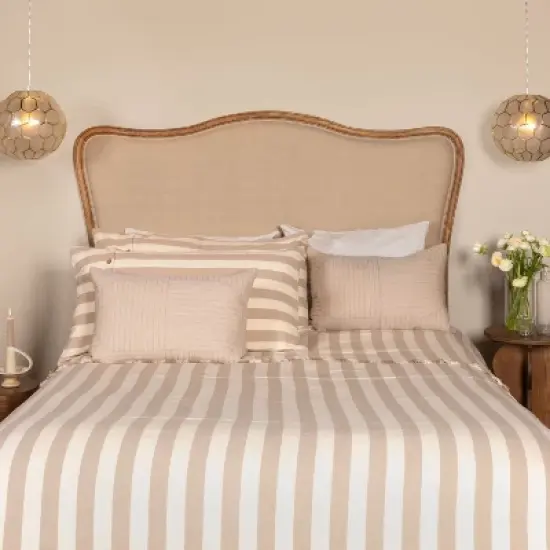 Storied Home Queen Oak Wood Headboard Beige: Upholstered, Freestanding, No Assembly, Spot Clean image {11}