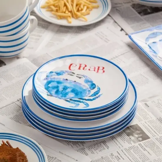 Certified International (Set of 6) 11" Beach House Crab Melamine Salad Plates image {4}