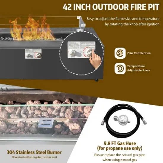 Moda Furnishings W42.1"*D19.8"*H11.8" Outdoor Patio Steel Fire Pit Table With Rain Cover image {7}