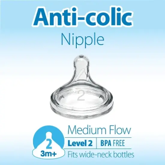 Dr. Brown's Level 2 Wide-Neck Baby Bottle Silicone Nipple - Medium Flow - 2pk - 3m+ image {2}