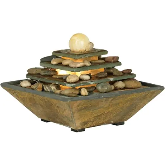 John Timberland Four Tiers Rustic 4 Tier Slate Stone Indoor Tabletop Water Fountain with LED Light 9" for Table Office Desk Home Bedroom Living Room image {3}