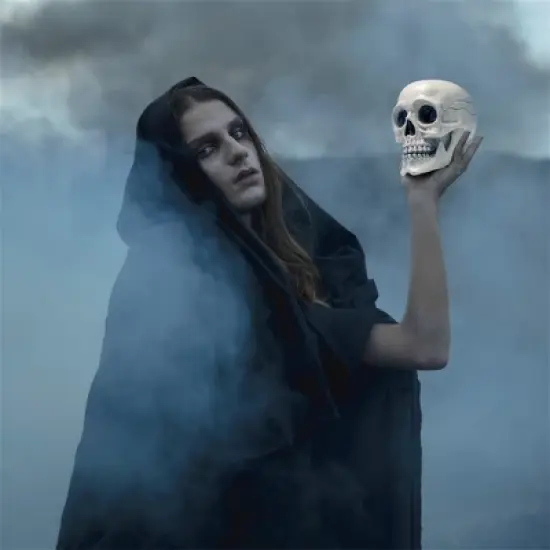 Joyfy Halloween Skeleton Decorations 7.5" Plastic Skull Human Head Bone Indoor Outdoor Decor Spooky Scene Party Favors Haunted House Graveyard Props image {6}