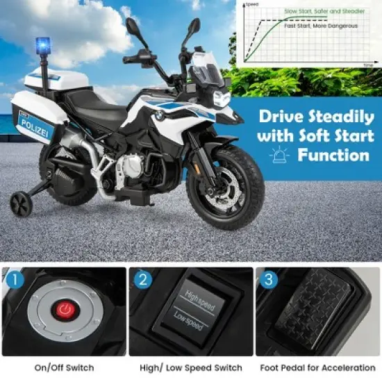 Costway 12V Kids Ride On Licensed BMW  Motorcycle  Dirt Bike with Light & Music White image {7}