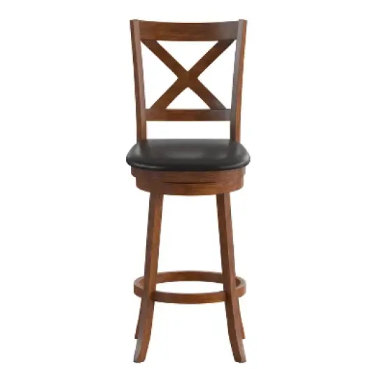 Merrick Lane 30" Classic Wooden Crossback Swivel Bar Height Pub Stool with Upholstered Padded Seat and Integrated Footrest image {10}