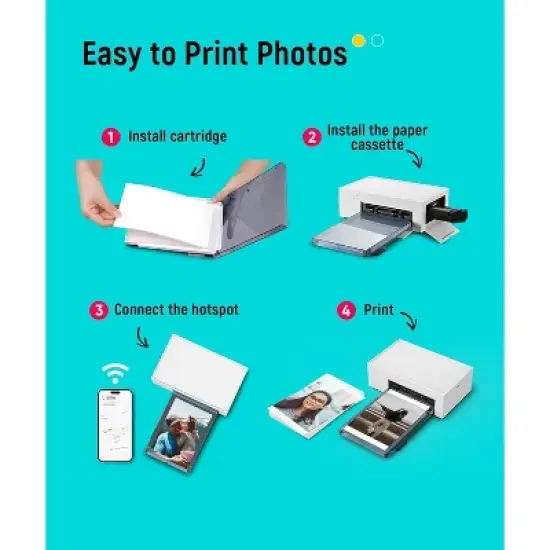 Liene Amber M100 4x6 Inch Color Photo Printer with 100 Sheets & 3 Ink Cartridge Refill image {6}