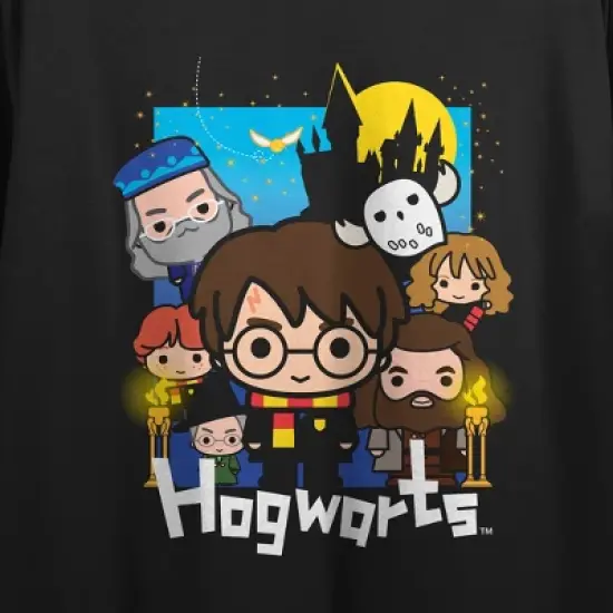Harry Potter Chibi-Style Sorcerer's Stone Character Art Women's Black Graphic Crop Tee image {1}