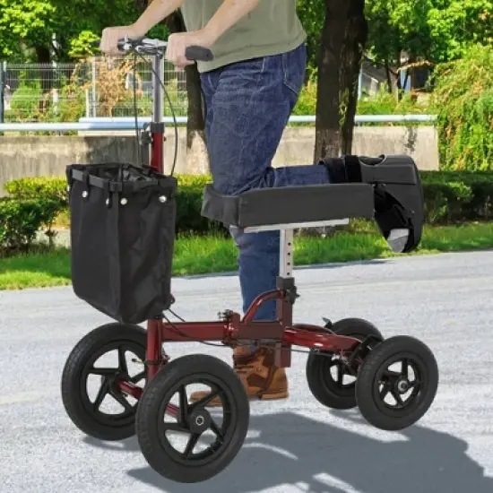 HOMCOM Knee Scooter for Foot Injuries in Adults with Basket Storage, Knee Walker Mobility Scooter for Medical Rehabilitation & Injuries, Red image {2}