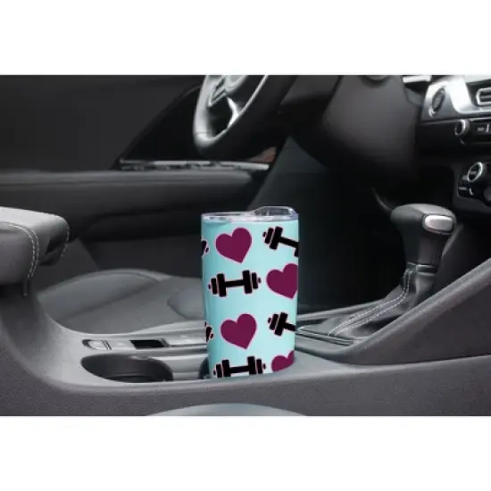 100 North 20 Ounce Stainless Steel On the Go Travel Tumbler With Push Top Lid, Hearts and Weights Teal image {2}