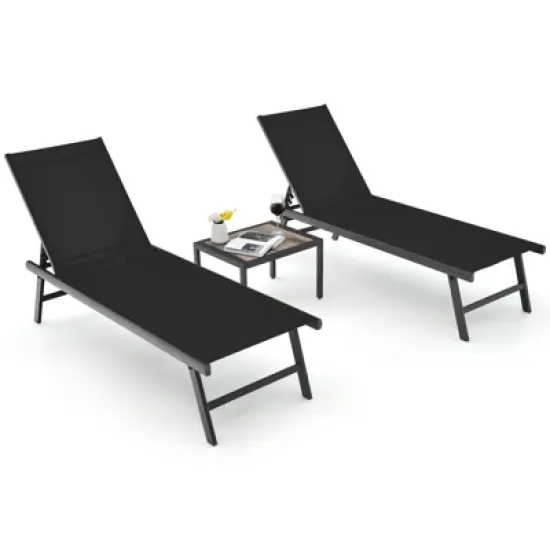 Tangkula 3pcs Patio Chaise Lounge Set Aluminum Recliner Chair Table Outdoor image {10}