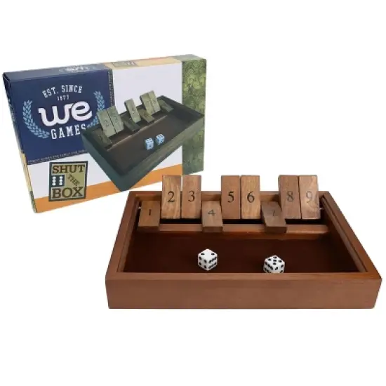 WE Games 9 Number Shut the Box Board Game with Walnut Stained Wood, 11 in. image {3}