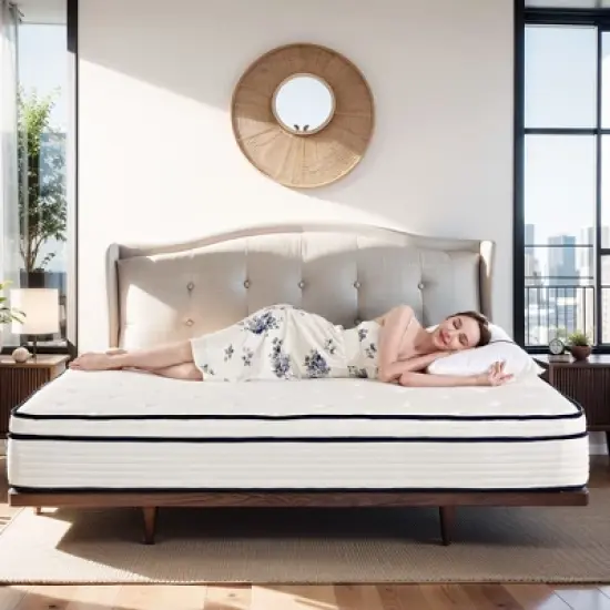 Luck Live 10-inch hybrid mattress with anti-static breathable built-in springs and pillow top, motion isolation, pressure relief, boxed full mattress image {6}