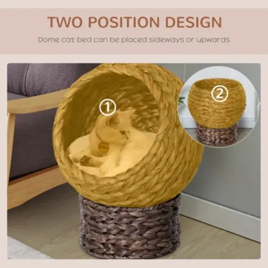 FURNIinspire Handwoven Elevated Cat Bed with Cushion & Stand,Egg Chair Shape Cat Basket Kitty House for Indoor,16.5"*13"*20.5" image {4}