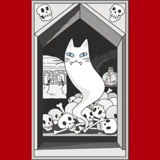 Junior's Design By Humans Ghost cat the Keeper of the Crypt By runcatrun T-Shirt image {1}