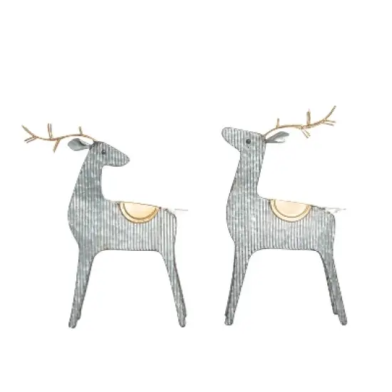Transpac Metal Corrugated Reindeer Decor Set of 2 Christmas Home Decorations Iron Decorative Objects image {1}