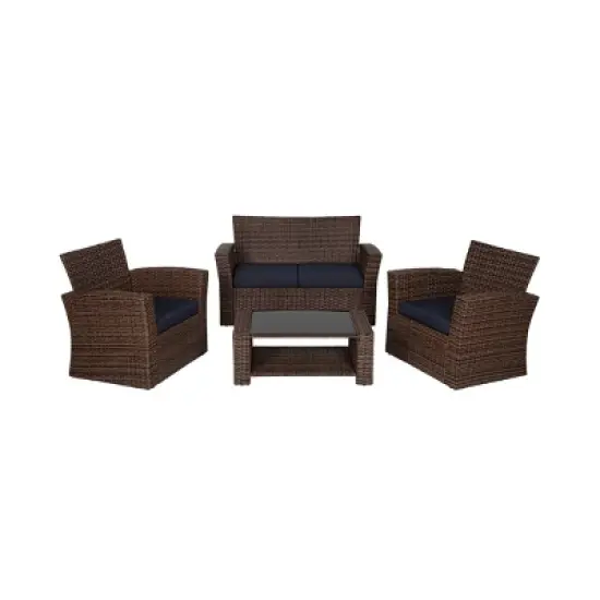 WestinTrends 4 Piece Outdoor Wicker Rattan Conversation Sofa set with Coffee table image {14}