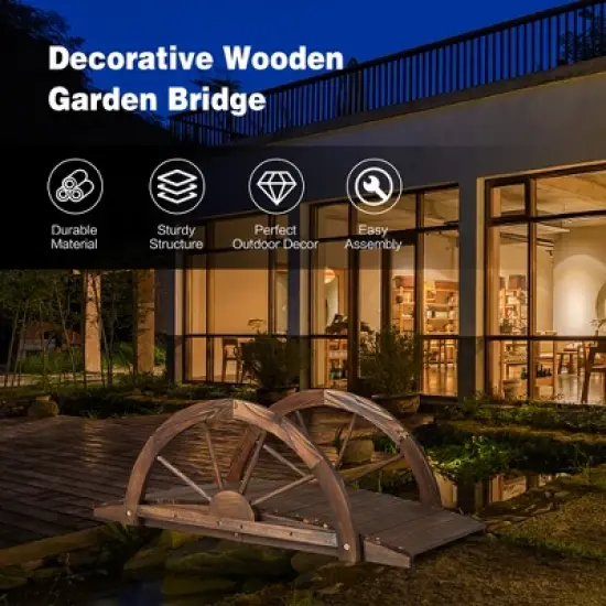 Costway 3.3FT Garden Bridge Classic Arc Wooden Bridge Decorative Garden Landscape image {5}