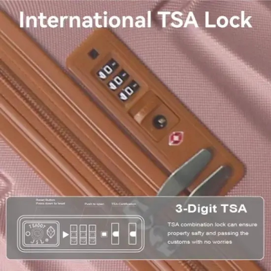 MAYEERTY 3-Piece ABS Luggage Set Suitcases with Multi-Position Handle, Silent Spinner Wheels, and TSA Lock - 20''24''28'', Rose Gold image {3}